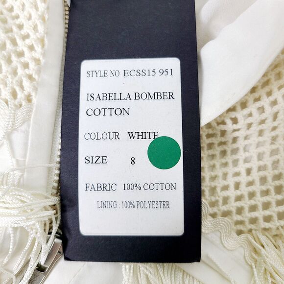 Emma Cook Isabella Cotton Bomber White/Ivory Womens SZ 8 Fringe/Mesh Zip Up NEW - Picture 9 of 11